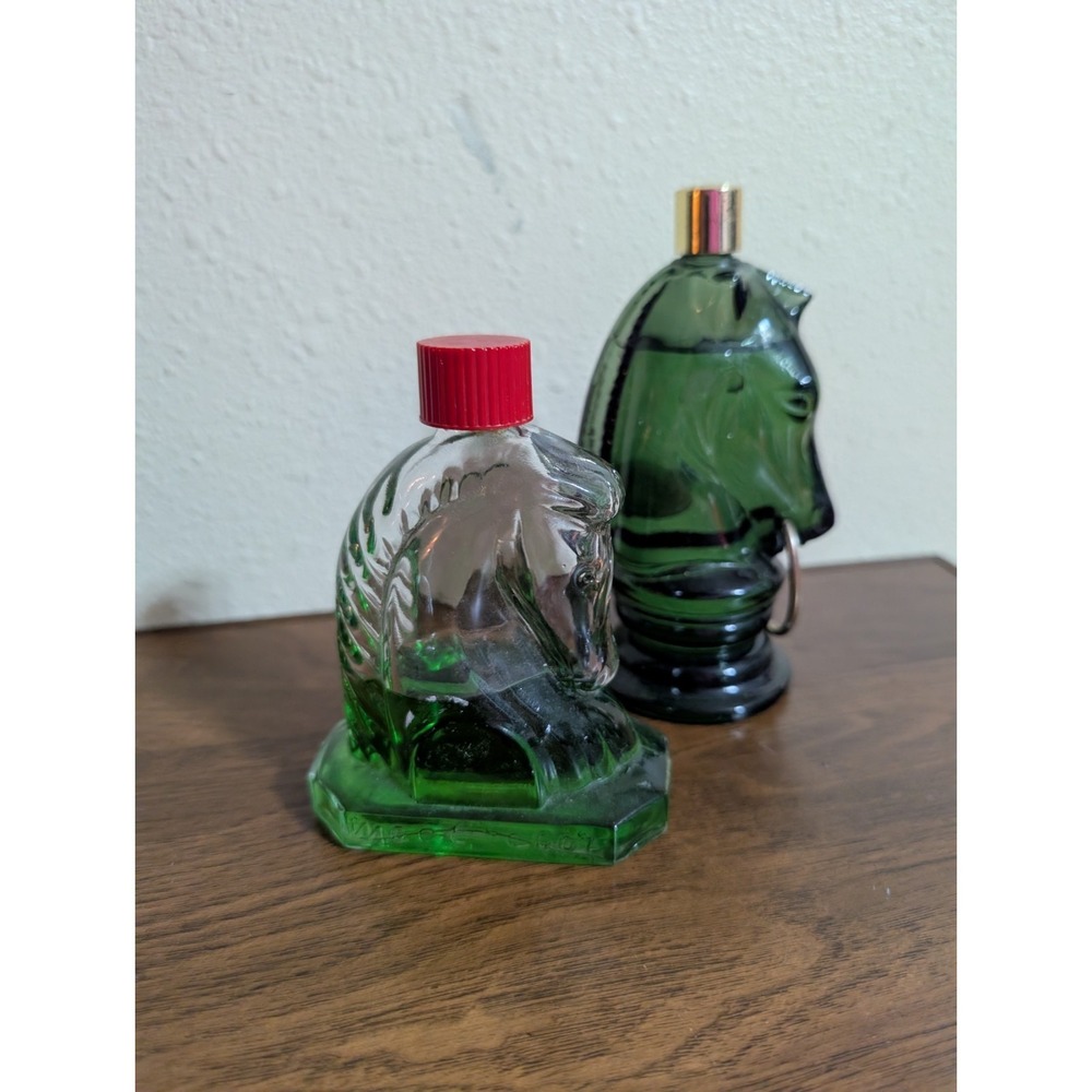 Vtg Mac Gregor TALLY-HO After Shave Green Glass Bottles horses Equestrian Lot